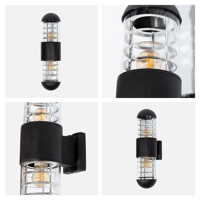 Aplique pared exterior, IP44, color negro, 10W, E27, 2 luces