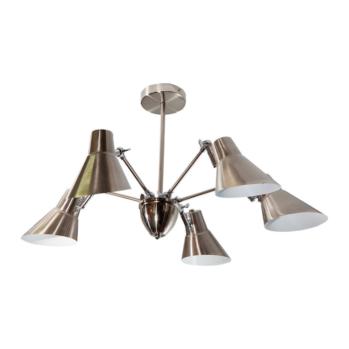 Lámpara colgante 5 luces, socket E27 acabado cromo y plata