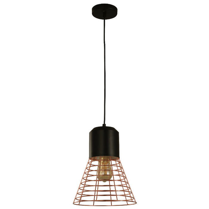 LAMP. COLGANTE NEGRO+COBRE 1L E27 40W