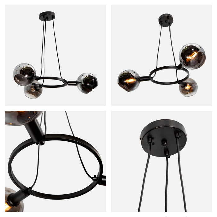 Lámpara de Techo Negro Mate Ahumado E14 40W 3 Luces