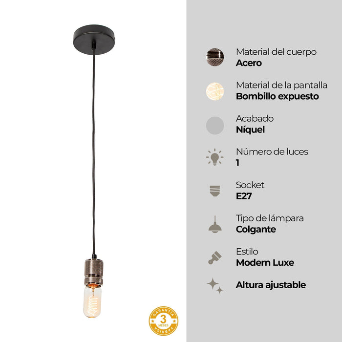 Lámpara Colgante Mini Retro Níquel Satinado E27 60W 1 Luz