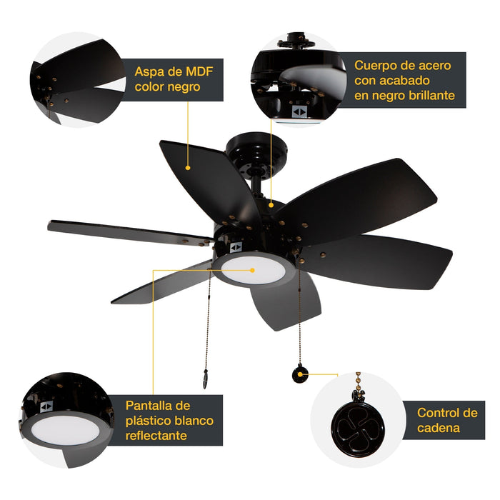 Ventilador LED De Techo 32" Negro 12W