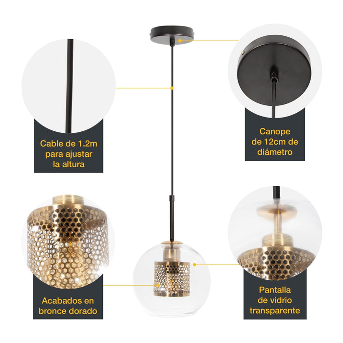 Lámpara Colgante Opulent Lighst Negro Dorado E27 40w 1 Luz