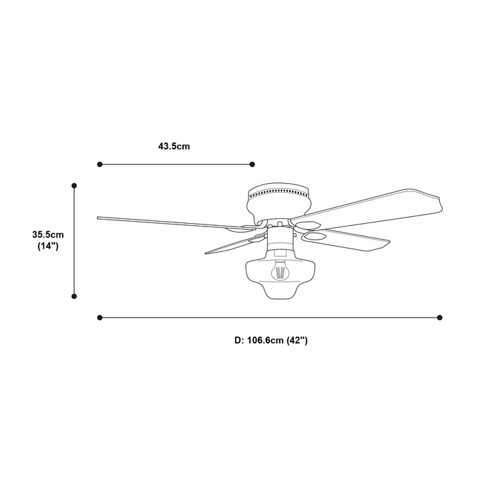 Ventilador de Techo 42 Madera 60W 4 Aspas Reversible 1 Luz