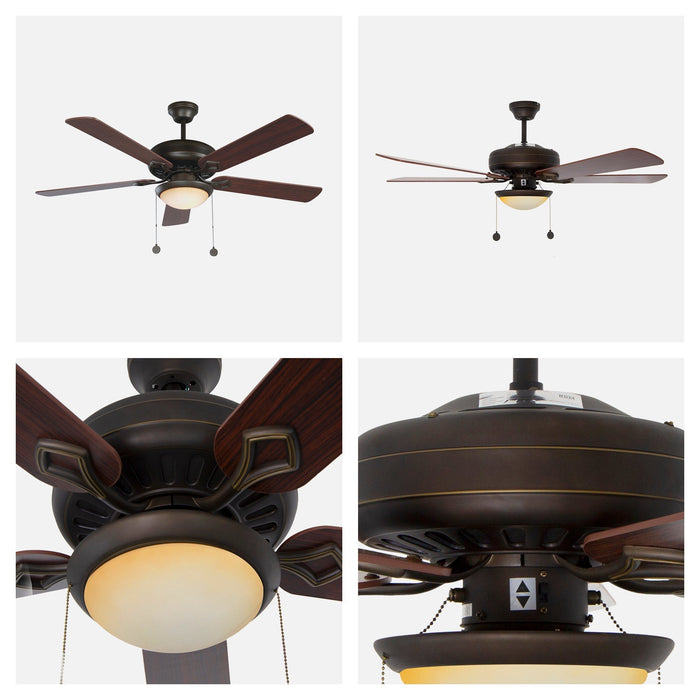 Ventilador Techo 52" Bronce 5 Aspas Reversibes 60W 3 Velocidades
