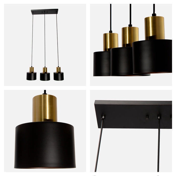 Lámpara Colgante Moderno Negro y Dorado 60w E27 3 Luces