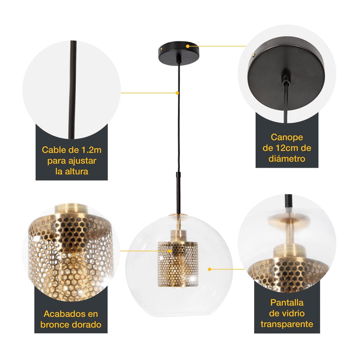 Lámpara Colgante Opulent Lights Negro Dorado E27 40w 1 Luz