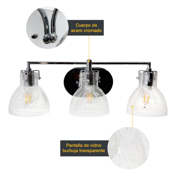 Lámpara de Pared Cromo 3 Luces  E27 60w