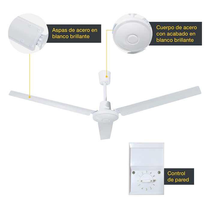 Ventilador De Techo Industrial 56 3 Aspas Blanco