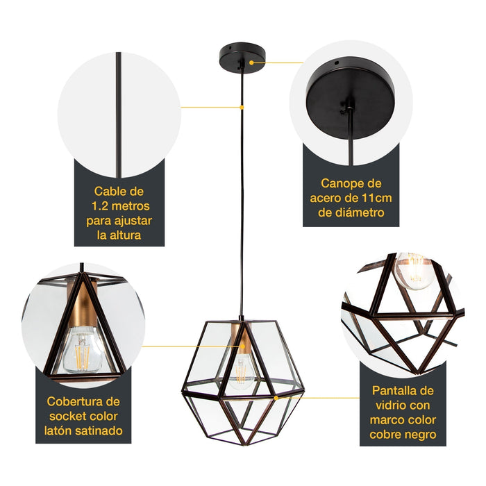 Lámpara Colgante Geometrica Vintage Negro Mate E27 40W 1 Luz