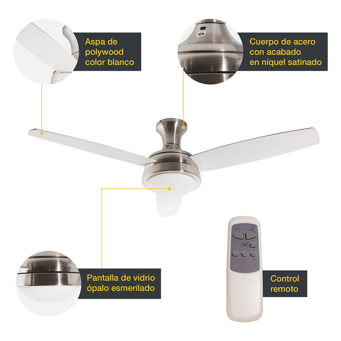 Ventilador LED De 52" 3 Aspas Con Control Remoto