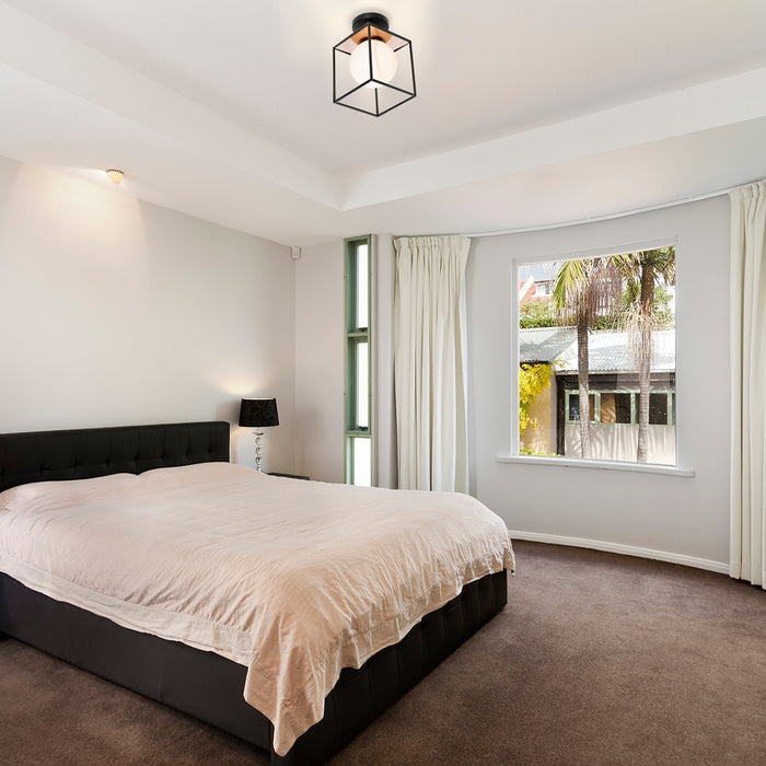 Lámpara de Techo Moderna Cubo Negro Mate Oro 40W E27 1 Luz