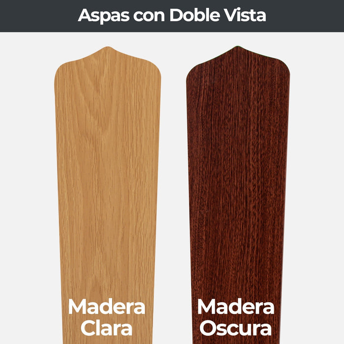 Ventilador de Techo 42 Madera 60W 4 Aspas Reversible 1 Luz