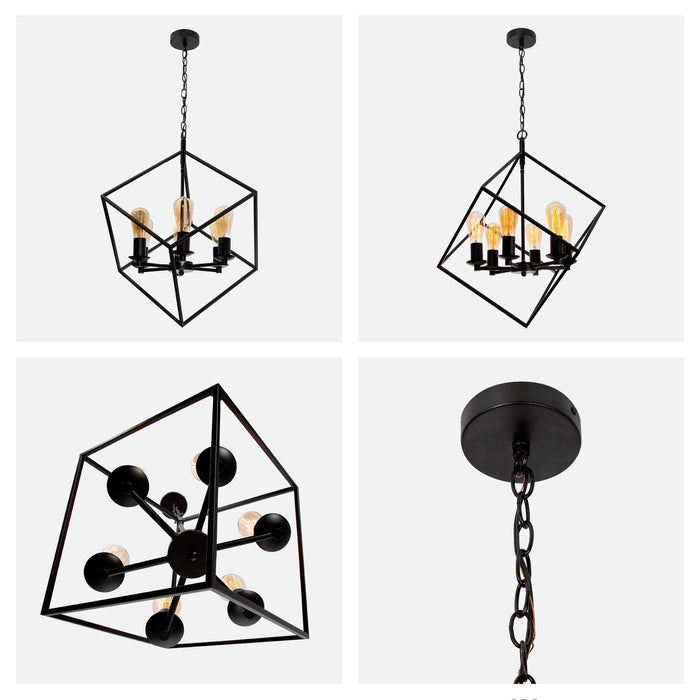 Lámpara Colgante Vintage Candil Negro 60w E27 6 Luces