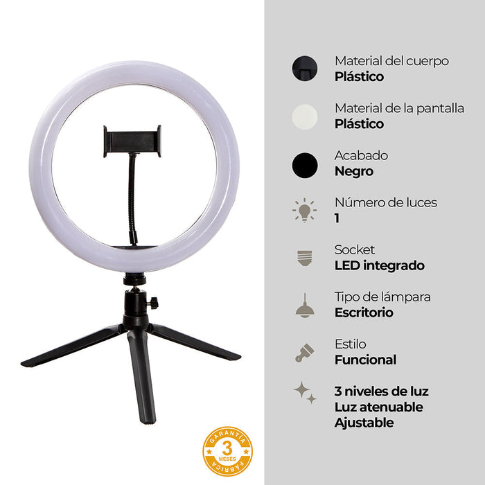 Aro de Luz LED para Selfie,  10 pulgadas con Trípode