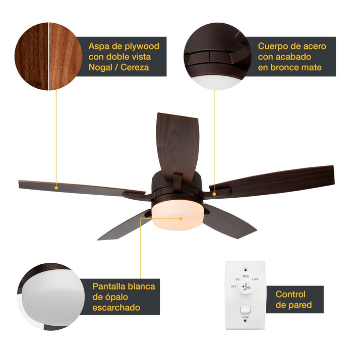 Ventilador De Techo 52" Bronce 2L E27 40W Con Control De Pared