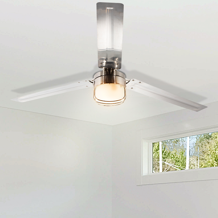 Ventilador de techo industrial plata 54", control de pared, 1 Luz