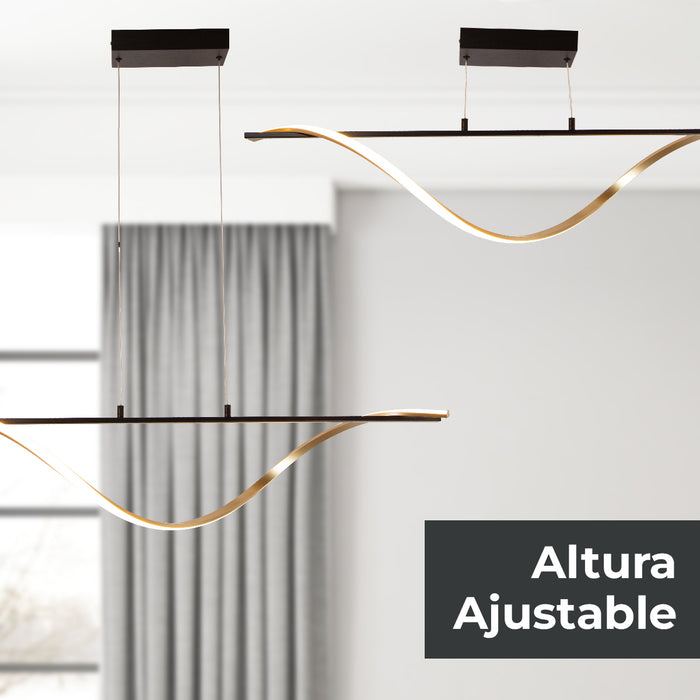 Lámpara colgante LED 3000K, acabado negro mate y oro, 24W 1200 lm