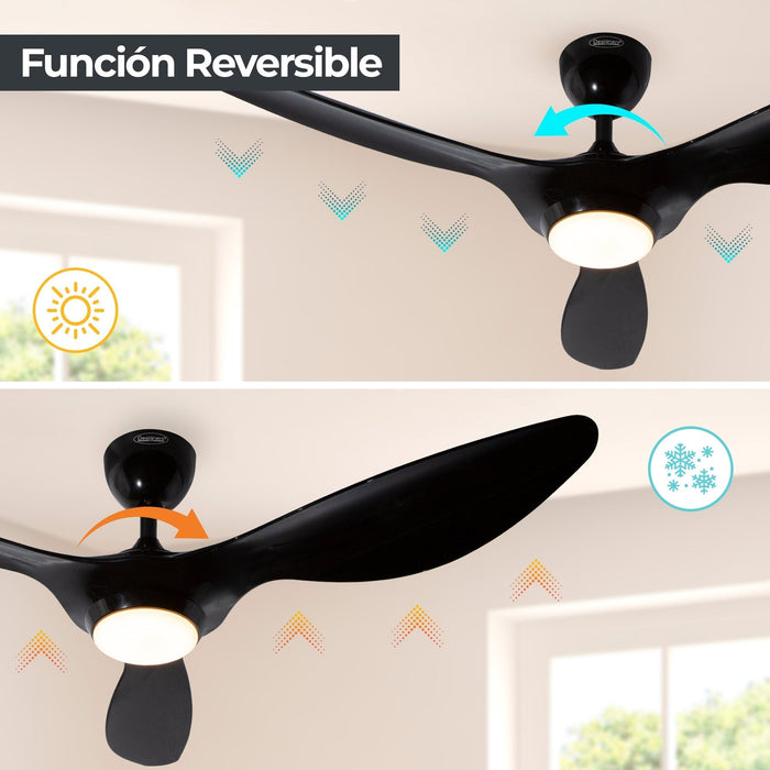 Ventilador de techo con luz LED, 52" acabado negro, con control remote, 3 aspas