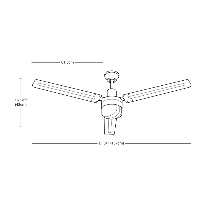 Ventilador de techo industrial plata 54", control de pared, 1 Luz