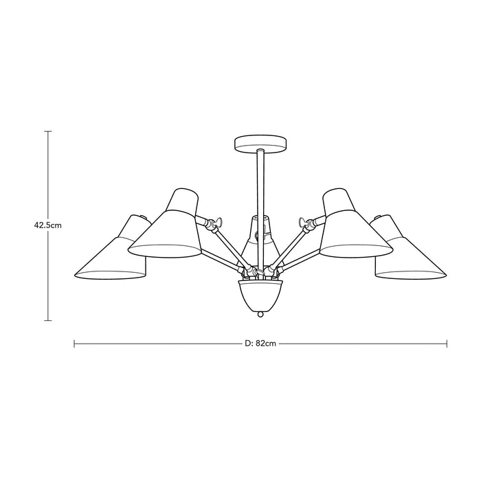 Lámpara colgante 5 luces, socket E27 acabado cromo y plata