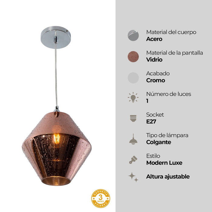 Lámpara Colgante Lumicentro Cromo y Cobre 40W E27 de 1 Luz