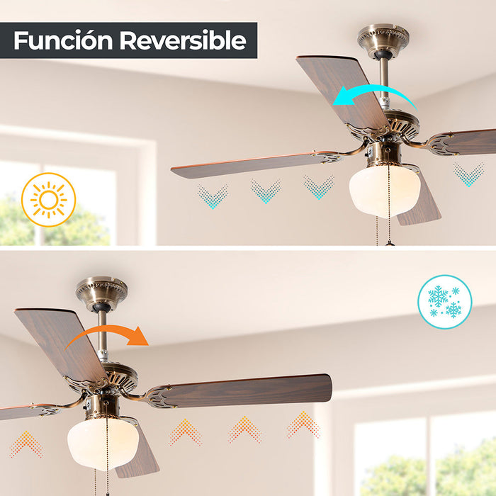 Ventilador de techo 42" bronce antiguo 1 Luz E27 40w