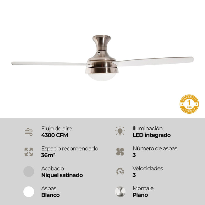 Ventilador LED De 52" 3 Aspas Con Control Remoto