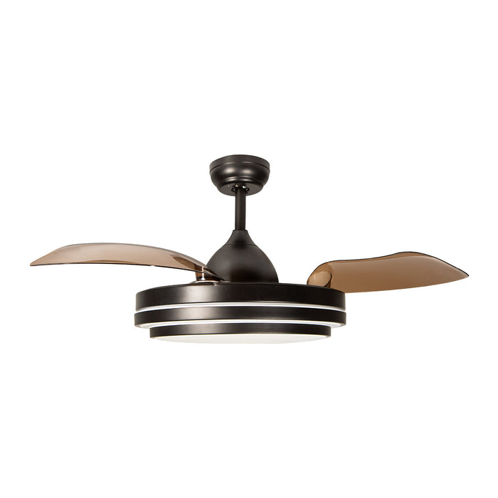 Ventilador De Techo Retráctil 42", Luz LED, Negro Mate, 3 Aspas, 6 Velocidades