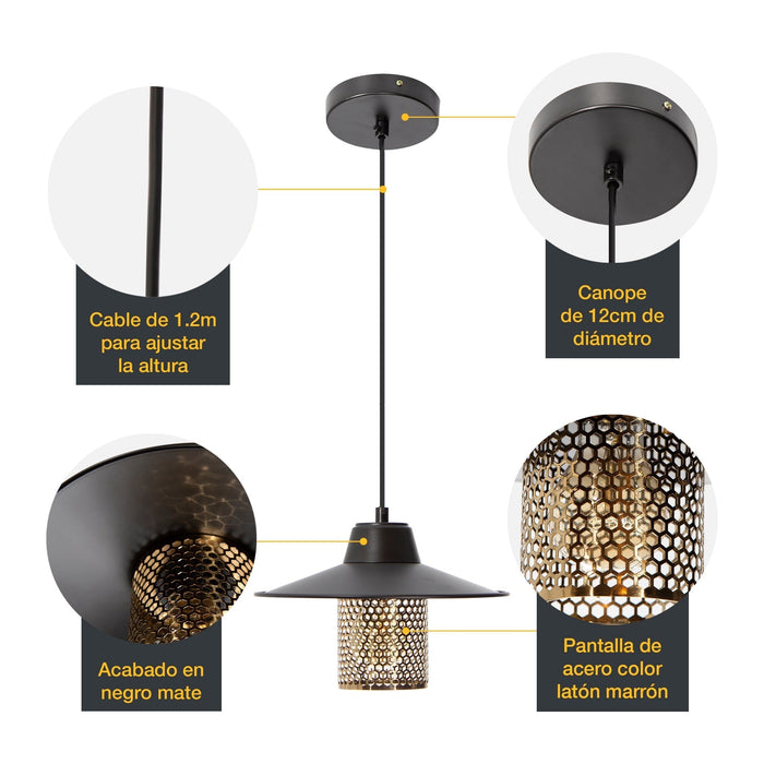 Lámpara Colgante Contemporary Clean Negro E27 60w 1 Luz