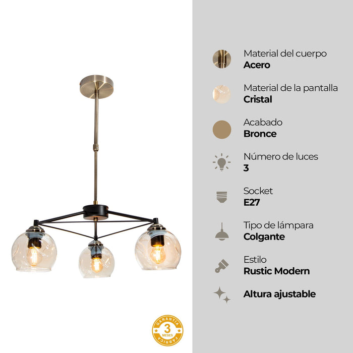 Lámpara Colgante Negro Cobre E27 40W 3 Luces