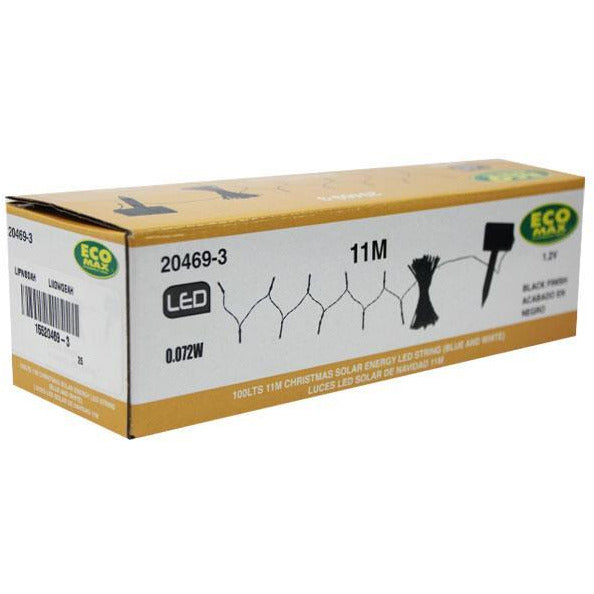EXTENSION DE LUCES LED SOLAR NEGRO 100L LUZ BLANCA Y AZUL NAVIDAD