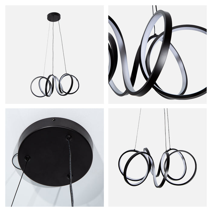 Lámpara colgante LED 3000K, acabado negro, estilo espiral, 36W 1620 lm