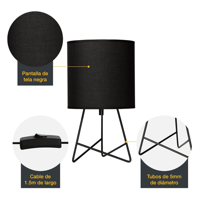 Lámpara de Mesa Moderno Negro 60w E27 1 Luz base de acero