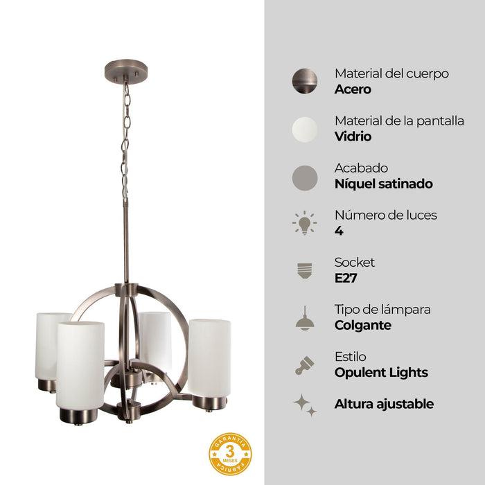 Lámpara Colgante  Transicional Níquel Satinado E27 40W 4 Luces