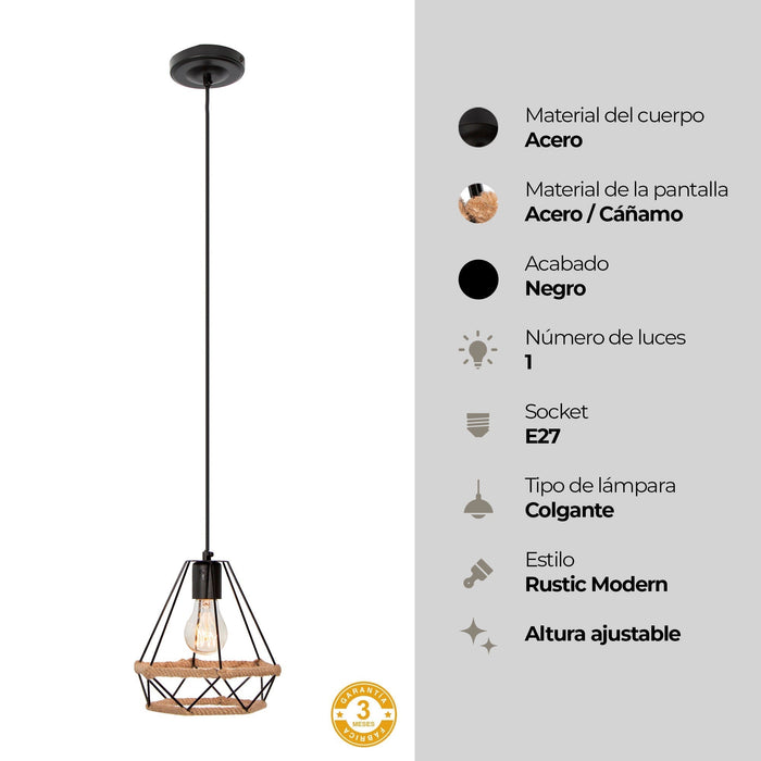 Lámpara Colgante Moderno Negro 40w E27 1 Luz acabado geométrico