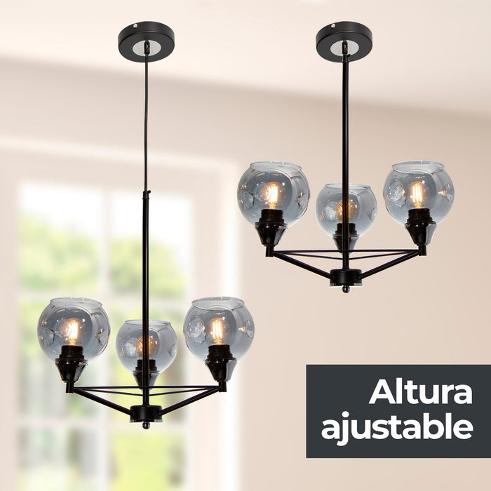 Lampara Colgante Moderno Cromo 60w E27 3 Luces-sh1