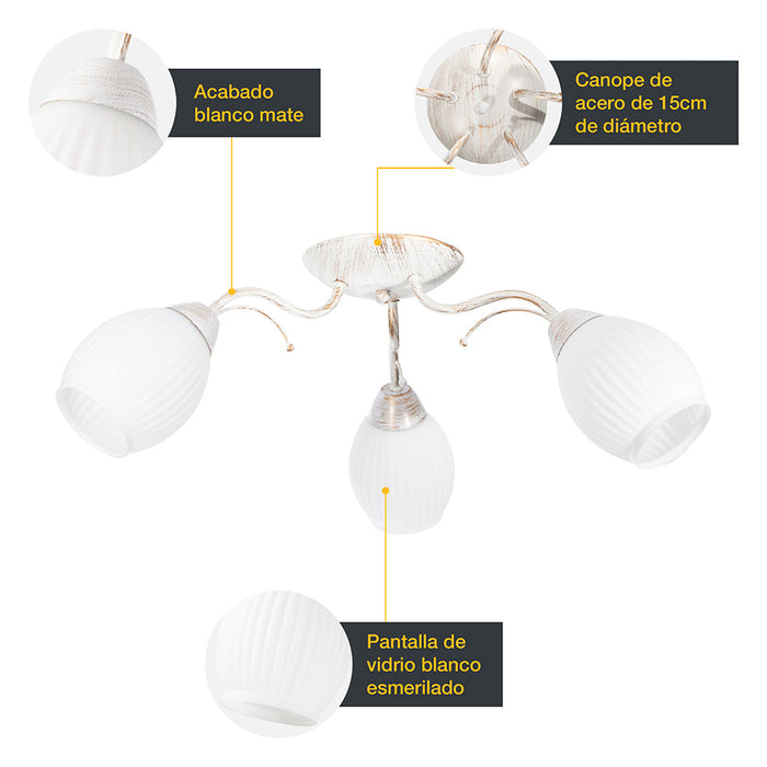 Lámpara Techo Blanco Mate E27 40W 3 Luces