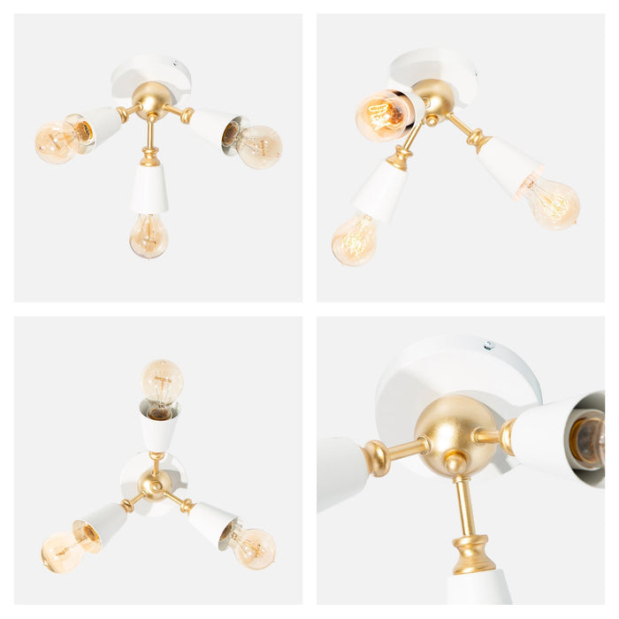 Lámpara de Techo Vintage Blanco Mate Oro 40W E27 3 Luces