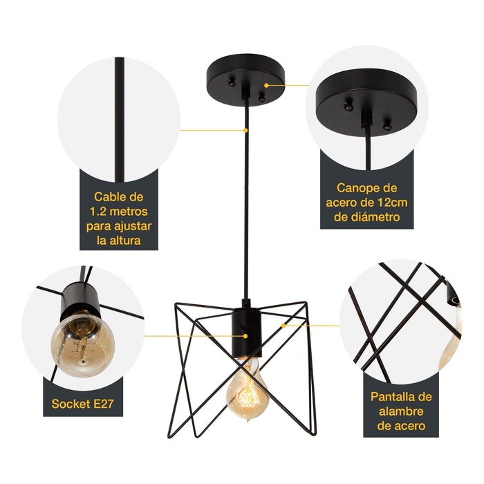 Lámpara Colgante Negro Mate 1 Luz  E27 60w