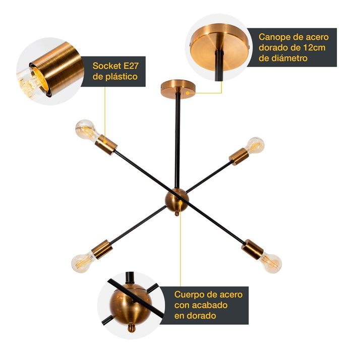 Lámpara Colgante Moderno Bronce 60w E27 4 Luces