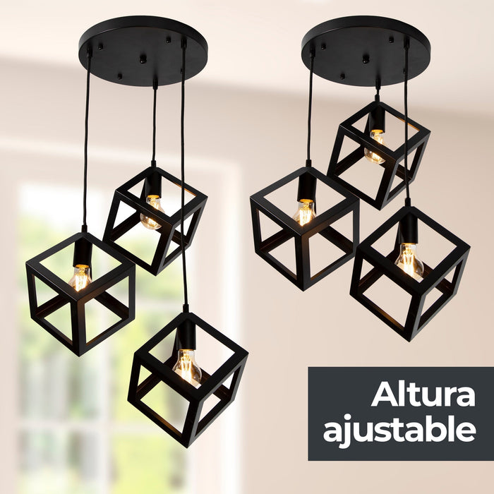 Lámpara Colgante Moderno Negro 40w E27 3 Luces