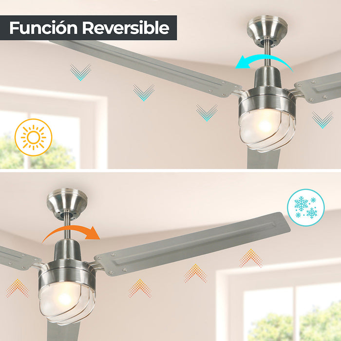 Ventilador de techo industrial plata 54", control de pared, 1 Luz