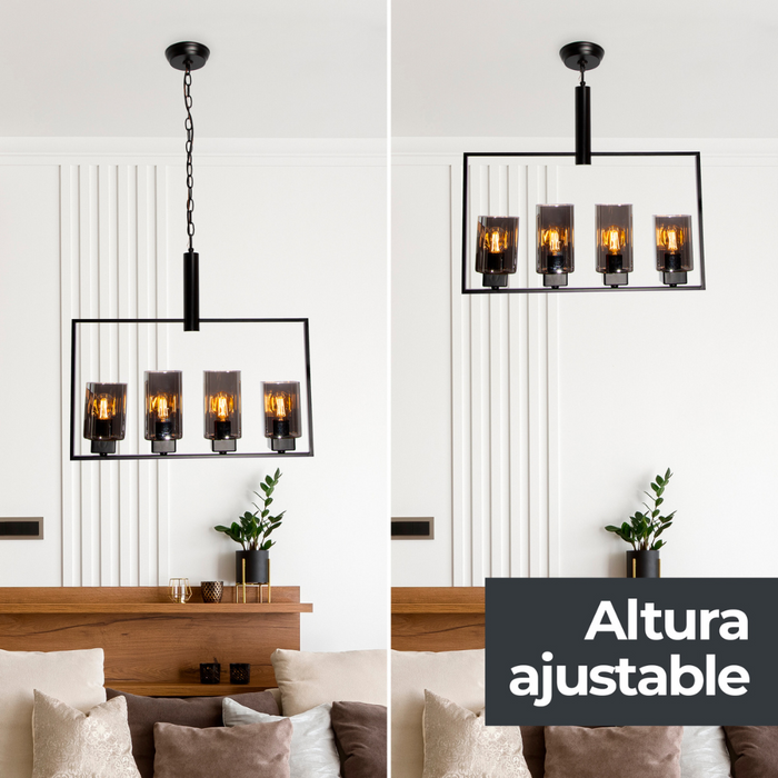 Lámpara Colgante Color Negro Mate 60 W de 4 Luces