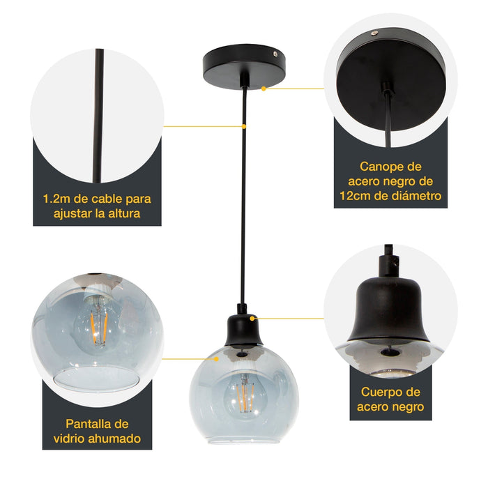 Lámpara Colgante Acabado en Negro Socket E27 40w 1 Luz
