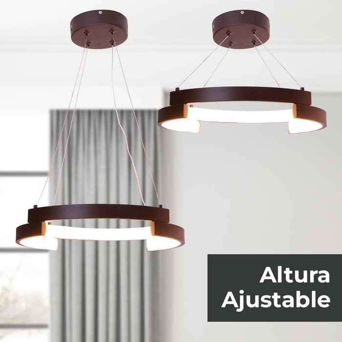 Lámpara colgante LED 3000K, acabado café oscuro, 30W