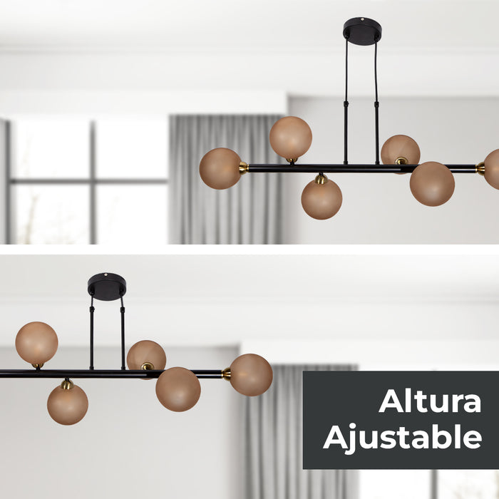 Lámpara colgante negro mate y latón satinado, 6 luces, G9 5W