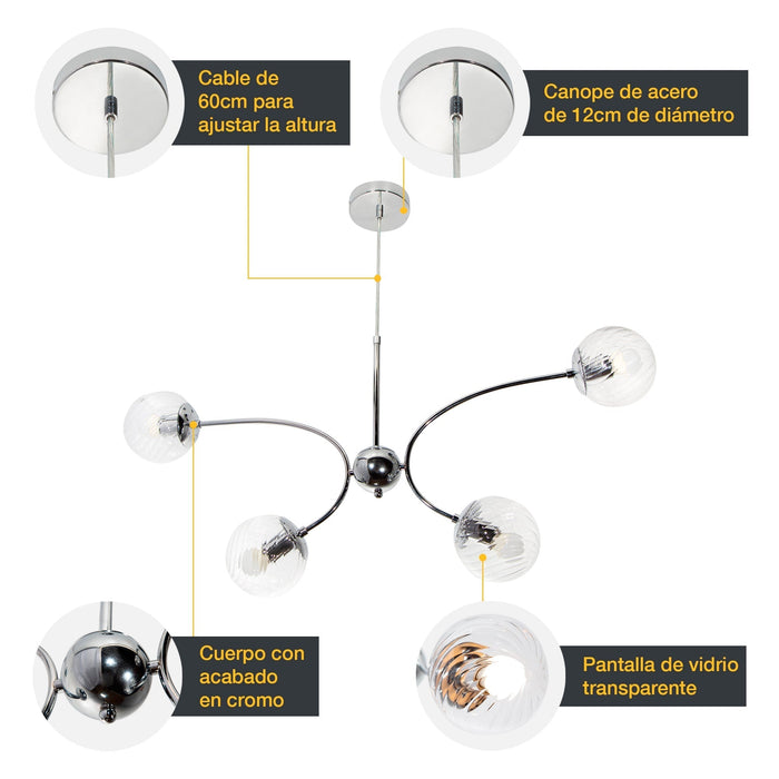 Lámpara Colgante Cromo 4 Luces  E27 40w