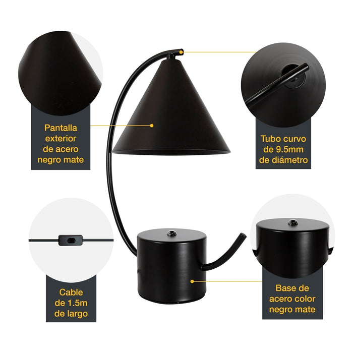 Lámpara de Mesa Negro E27 40w 1 Luz