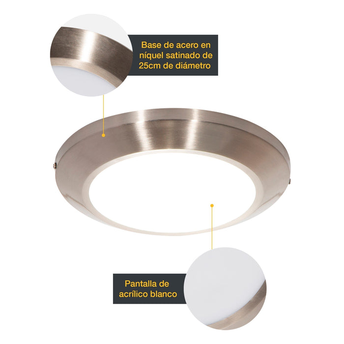 Lámpara Techo LED Níquel Satinado 18w 6500k 2 piezas